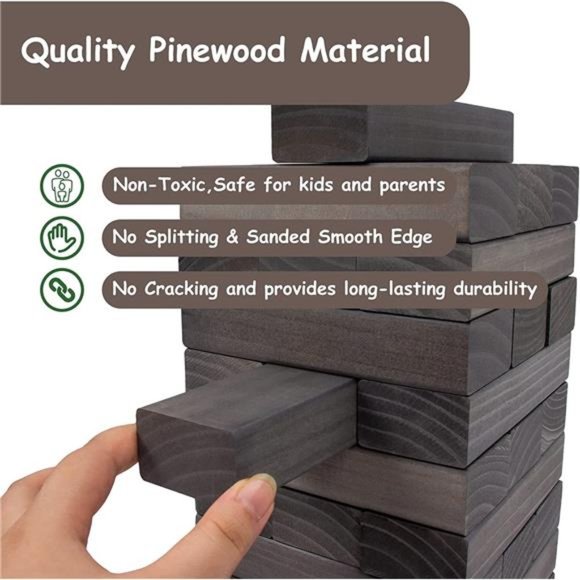 54Pieces Giant Tumble Tower Blocks Game Giant Wood Stacking Game with 1 Dice Set - Picture 5 of 7